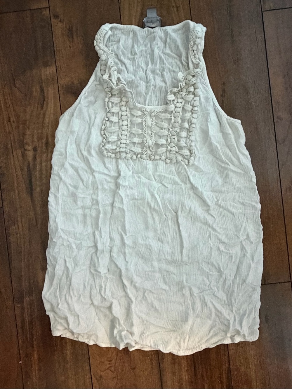 Braided Detail White Sleeveless Crochet-Front Camisole